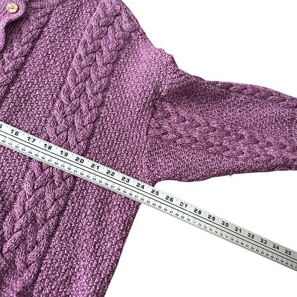 Aran Sweater Market Cardigan Womens XL Purple Pink Merino Wool Cable Knit Irish - Picture 8 of 11